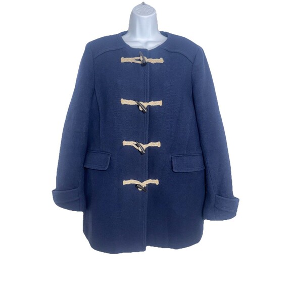 J. Crew Italian Stadium-Cloth Wool Toggle Duffle Coat Navy Size 10/ 12 G8982 - Picture 1 of 13